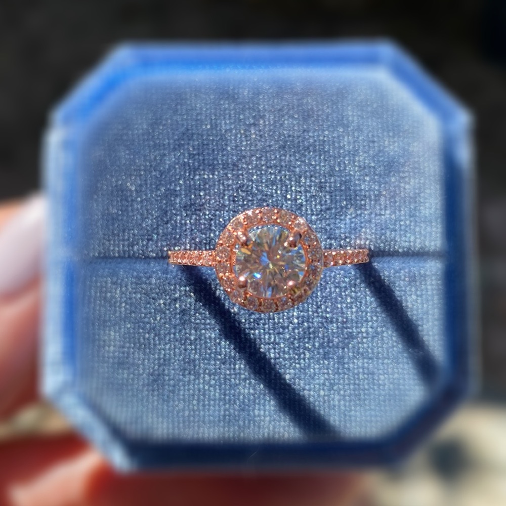 Moissanite diamond engagement ring rose gold vermeil